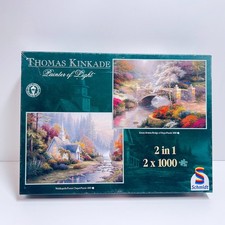Schmidt - 2x 1000 Teile Puzzle  Thomas Kinkade Waldkapelle Kleine Brücke 57899/2