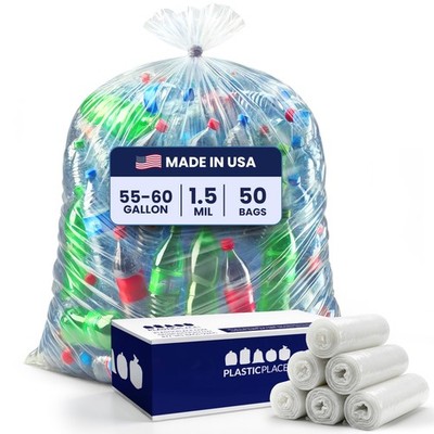 Heavy Duty 1.5 Mil 55-60 Gallon Trash Bags   Clear Garbage Can Liners 38  x 58 