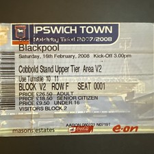 Ipswich Town v Blackpool(Championship 2007/08) 16/2/2008 Match Ticket