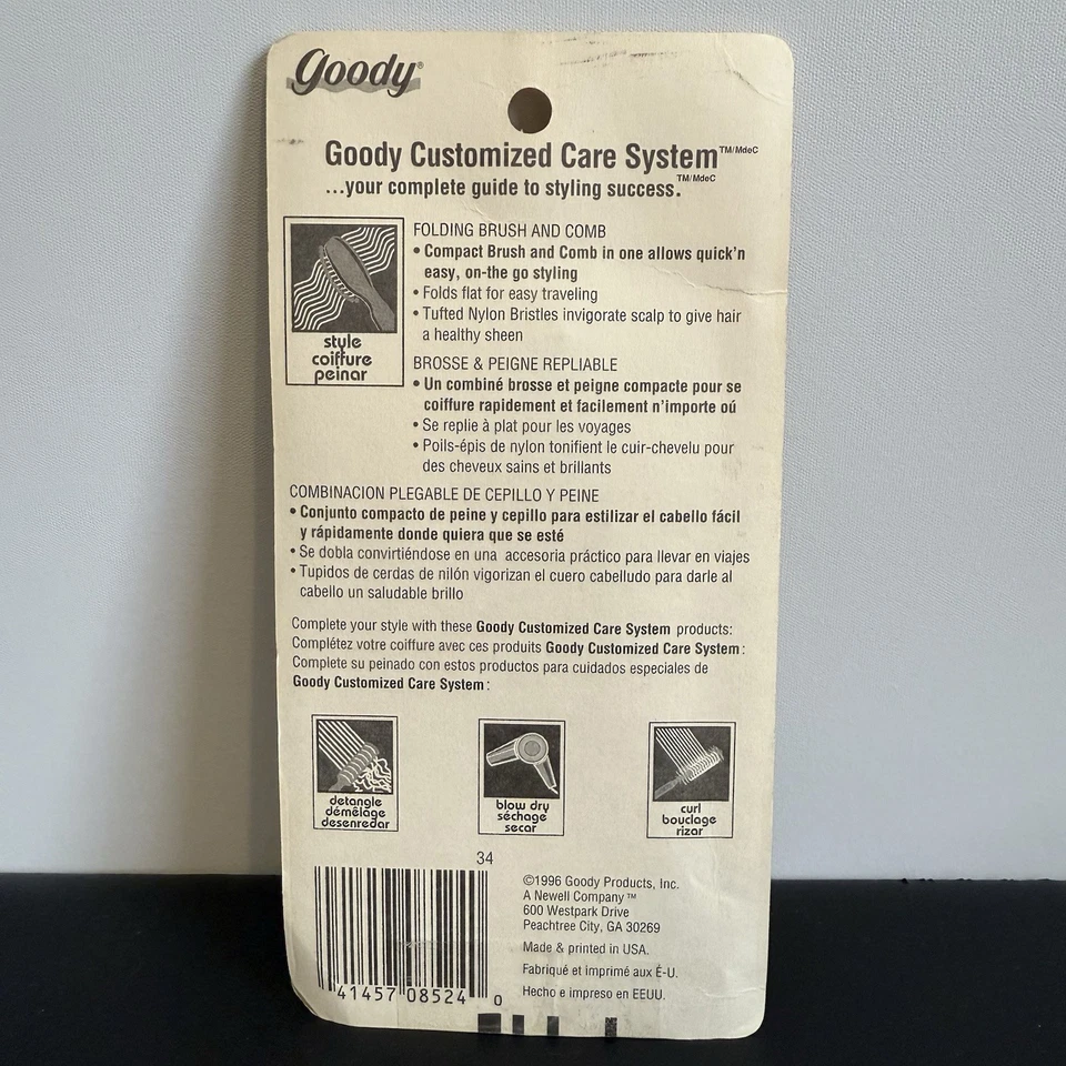 Cepillo y peine plegable Goodie Classic Collection 1996 vintage dúo verde nuevo en paquete Foto 2 de 2