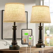 Touch Lamps for Nightstand Set of 2 - Black Table Lamp for Bedroom 3 Way Dimm...
