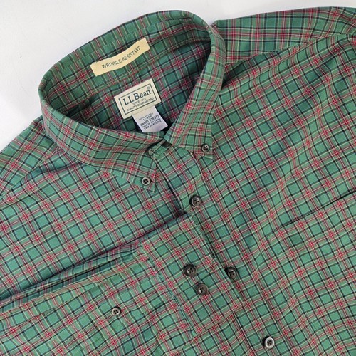 LL BEAN Hemd Herren L Reg grün rot kariert kariert traditionelle Passform langarm
