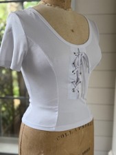 Love Ribbed Coquette Romantic Y2K Corset Style Lace Up Crop Top Women Small