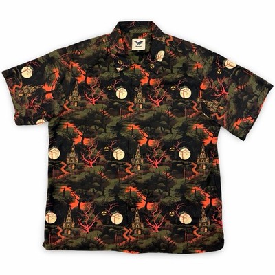 Yiume Camp Shirt Mens Medium Button Down Hawaiian Halloween Pumpkin Print