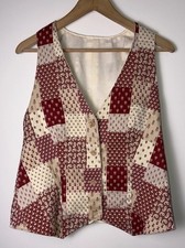 Vtg Floral Tapestry Brocade Patchwork Vest Button Front Boho Festival Sz S