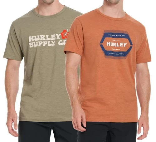 Hurley Men’s 2-Pack Classic Fit Graphic Tee, Orange/Green , XL