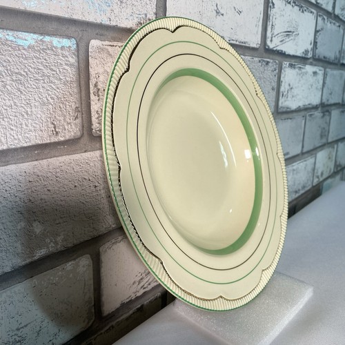 EXTREMELY RARE CLARICE CLIFF GREEN WHITE & GOLD GILDING RIMMED BOWL 1930s 25CM - Picture 7 of 21