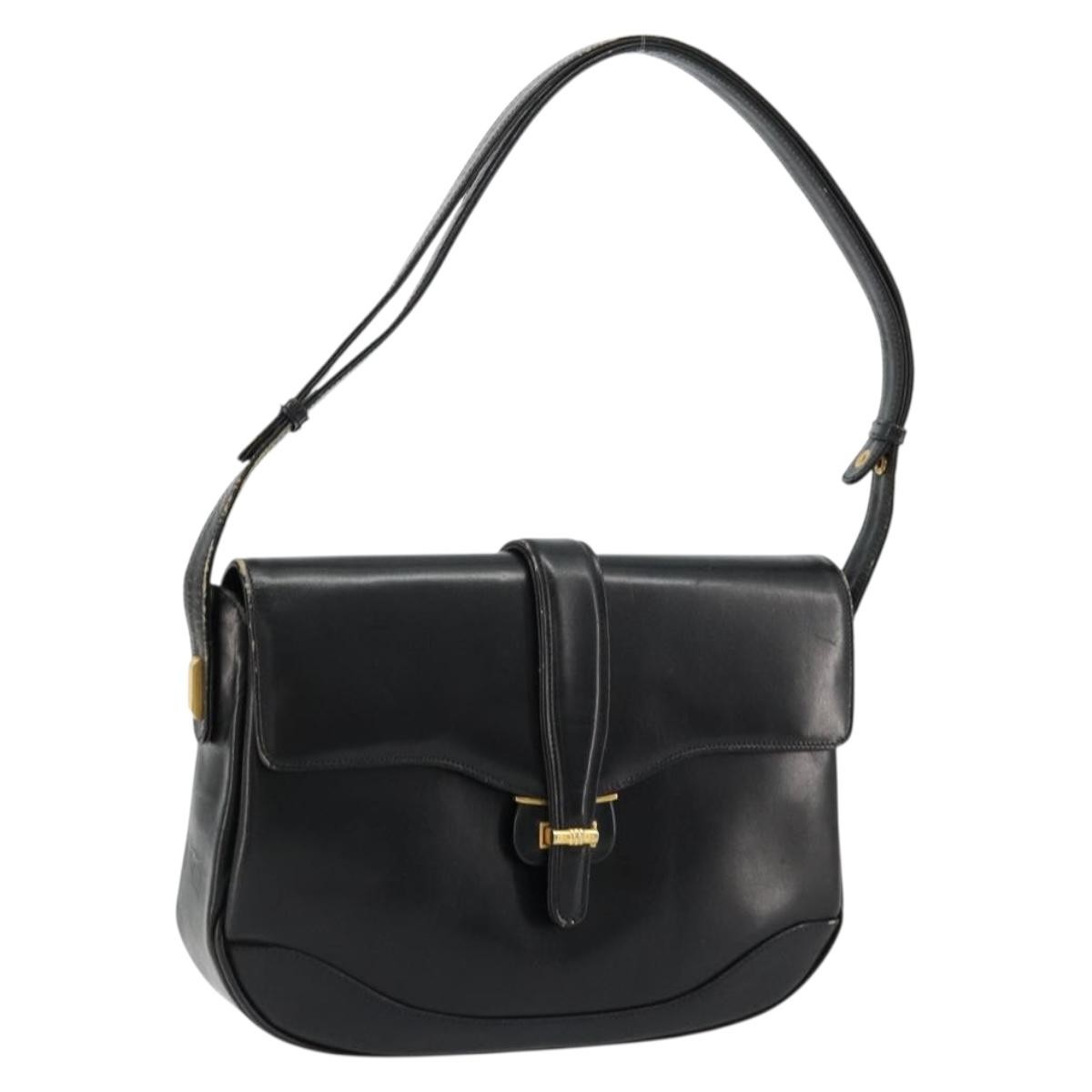 GUCCI Shoulder Bag Leather Black Gold Auth 177992