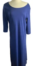 Joan Vass Easy Dress Womens Large Maxi Navy Minimalist Modest Mature NEW
