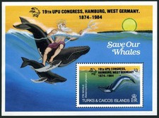 Turks & Caicos 639, MNH. Mi 701 Bl.50. 19th UPU Congress, Save Our Whale, 1984.