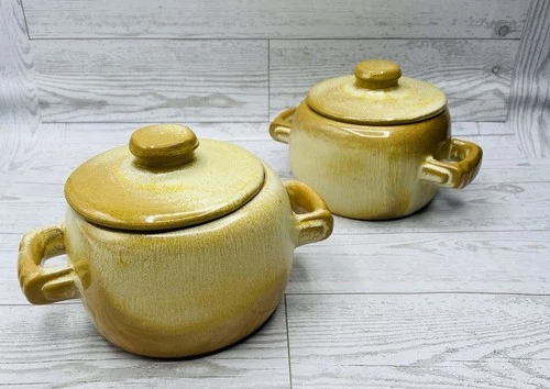 Set of 2 Vintage Frankoma Pottery 16oz Individual Baker 5U With Lids