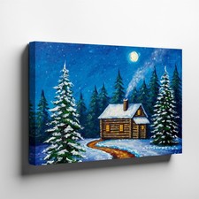 Cozy Log Cabin Nestled In A Serene Winter Wall Art Canvas Print Canvas Wall Art