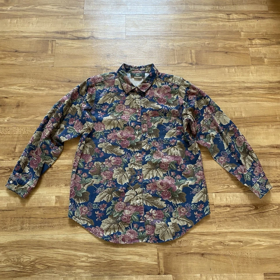 Camisa de pesca con mosca Orvis M floral cottagecore abuela sarga abotonada de colección para mujer Foto 3 de 4