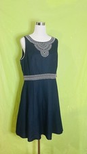 Jessica Howard Missy Size 16 Blue Embroidered Linen Rayon Sleeveless Dress NWT