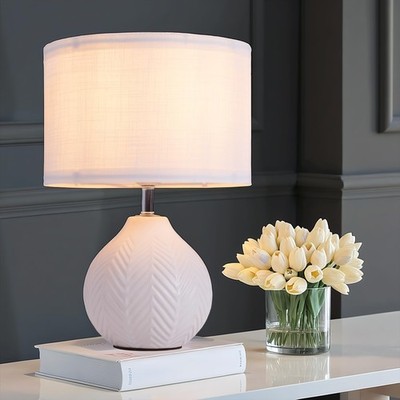 Sottae 12 White Ceramic Table Lamp Leaf Patterned Ceramic Desk Lamp Small