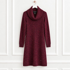 NWT Talbots $149 XS Burgundy Cowl Neck Tweed Speckled Knit Sweater Dress Winter