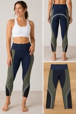 Athleta Womens S Colorblock Cropped Leggings Navy Green Gray Yoga Gym Sporty