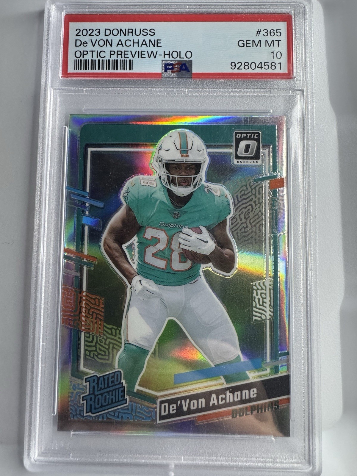 De'Von Achane Panini Donruss #365 Optic Preview-Holo