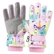 Kids Ski Gloves Waterproof Winter Snow Snowboarding 6-10 Years Pink Unicorn