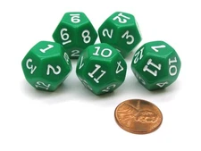 Set of 5 D12 12-Sided 18mm Opaque RPG Dice - Green with White Numbers