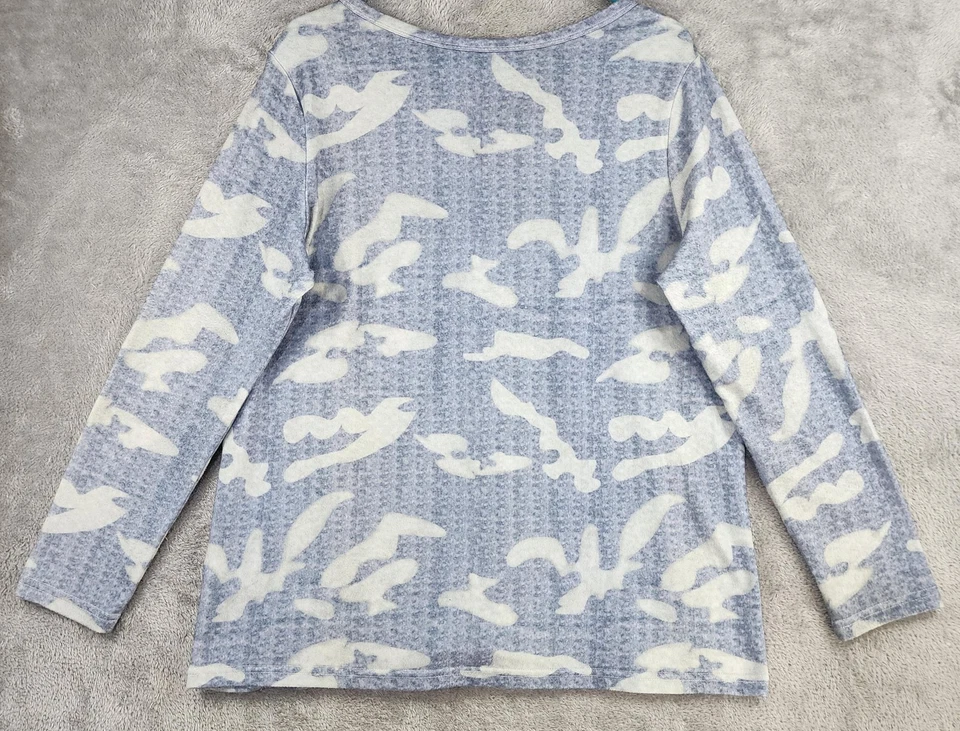 Camisa a Rayas Leopardo Camuflada Lentejuelas Mujer Grande Azul Gris Manga Larga Cuello en V Top Foto 2 de 4