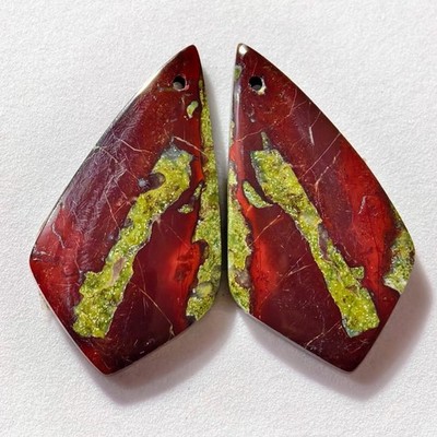 35 Cts Natural Dragon Blood Jasper Drilled Pair Cabochon Gemstone 33 X 18 MM