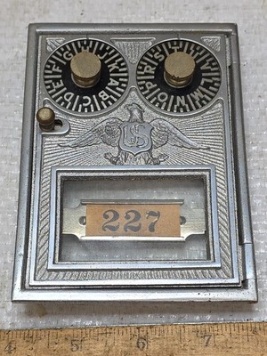 Vintage Brass USPS Post Office Box Door 2 Dial Combination Soaring Eagle 1930-54