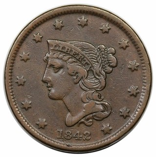 1842 Braided Hair Large Cent Small Date N 2