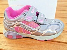 Geox LEATHER Sneakers Grey and Pink Girls NON - Tie Little Girls Size 11