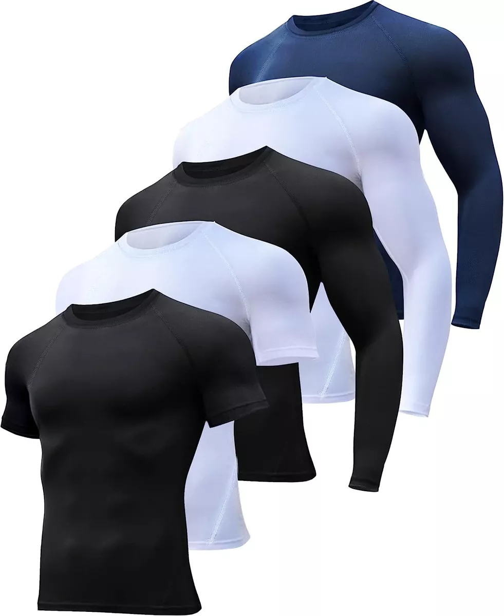 HOPLYNN 4/5 Pack Workout Compression Shirts Men Long/Short Sleeve