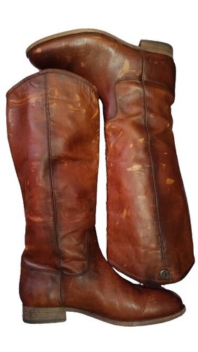 Frye Knee High Boot Cognac Distressed Leather women's Boots 2 button Size: 10B - Picture 5 of 12