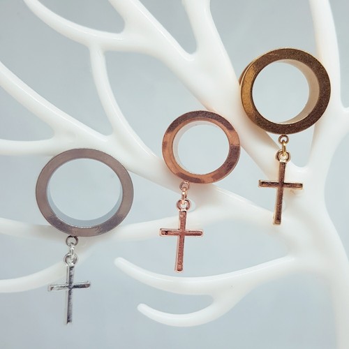 Stahlschraube hängen Ohrstecker Kreuz Roségold Ohrringe Gothic Anhänger Stärke Tunnel - Bild 4 von 9