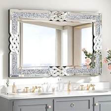Crystal Crush Diamond Wall Mirror Rectangle Silver Mirrors for Wall Decorative