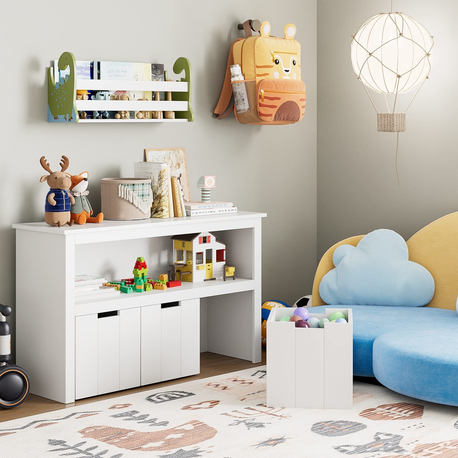 FOTOSOK Toy Storage Cabinet with 3 Movable Drawers, Floor Storage Organizer w...