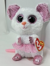 TY Silk Beanie Boos Plush NINA White Pink Ballerina Mouse 6"  NEW with tags