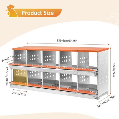 Chicken Nesting Box Hen Laying Nest Boxes 10 Hole Rollout Egg Collection Metal