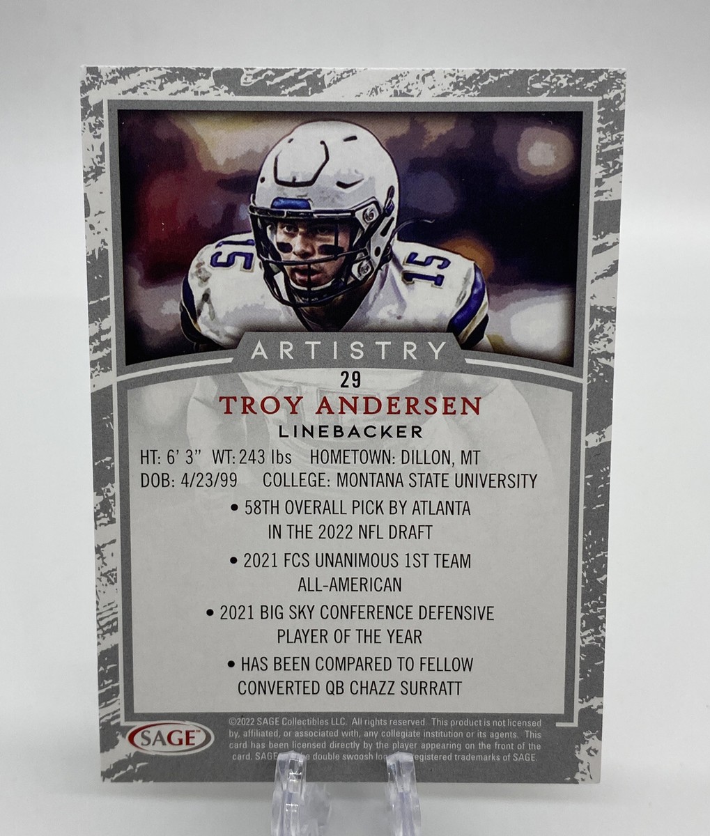 Troy Anderson 2022 Sage Football Artistry RC #29 Rookie Card MSU Falcons