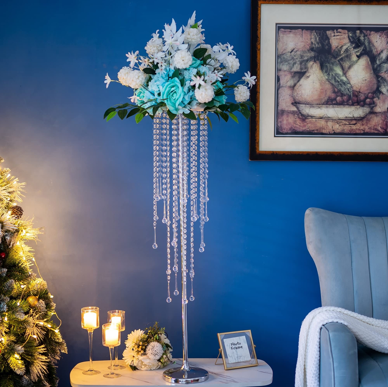 Tall Vases Wedding Centerpieces for Tables - 39.4" Silver Flower Vase with Ch...