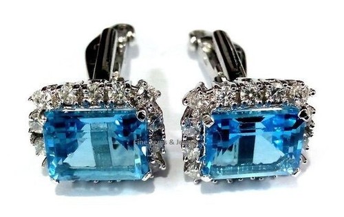 Natural Blue topaz & CZ Gemstones 925 Sterling silver Cufflinks for Men's #5789 - Picture 3 of 3