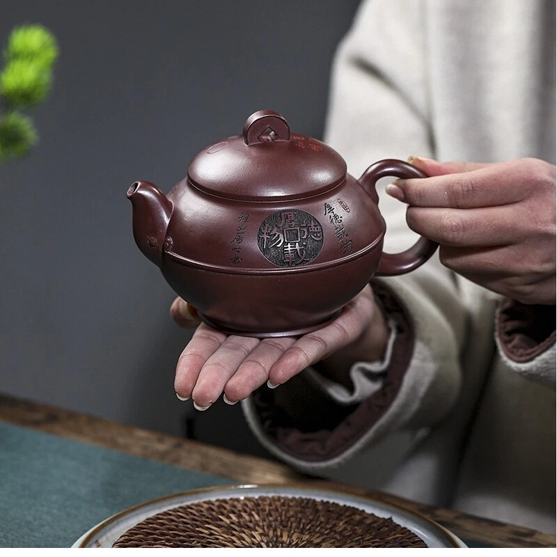 Tetera hecha a mano completa marcada china arcilla púrpura real Yixing Zisha olla 420 ml grande Foto 4 de 4