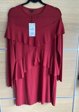 Zara Size L 14 Long Sleeve Dress Ruffle Mini Bnwt BC6