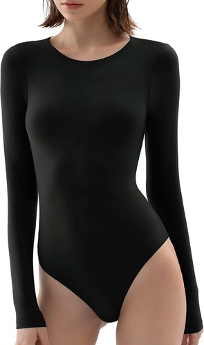 Women's Crew Neck Long Sleeve Bodysuit Second-skin Tops Smoke Cloud Collection