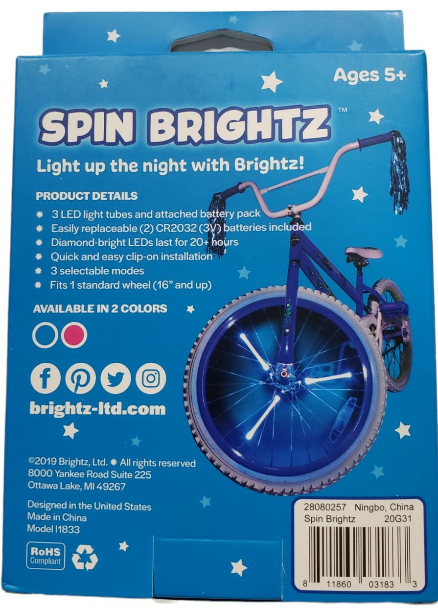 Spin Brightz Blue Bicycle LED Light tubes for Kids Bike New