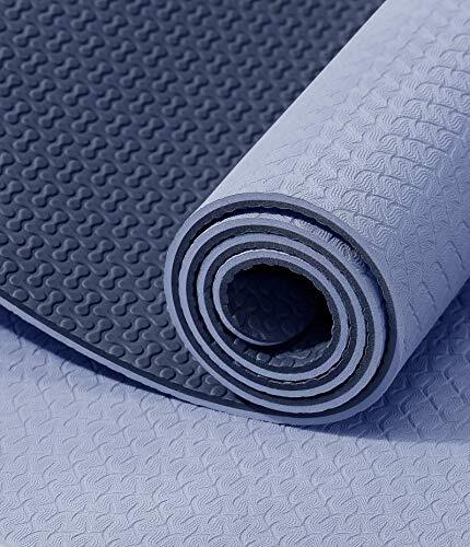 Non-slip eco-friendly textured yoga mat with carrying strap in gray