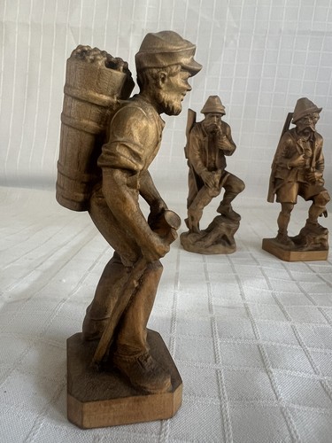 De colección 4 Cazadores Tallados a Mano Material Madera 5” Alto Sin Marca Alemania ¡RARO! - Imagen 10 de 22