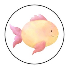 30 FISH SEA OCEAN ENVELOPE SEALS PARTY FAVORS LABELS ROUND STICKERS 1.5" ROUND