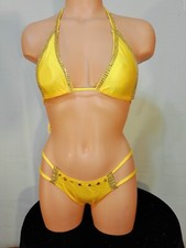 Exotic dancer stripper medium yellow two piece bikini dance outfit - dancewear