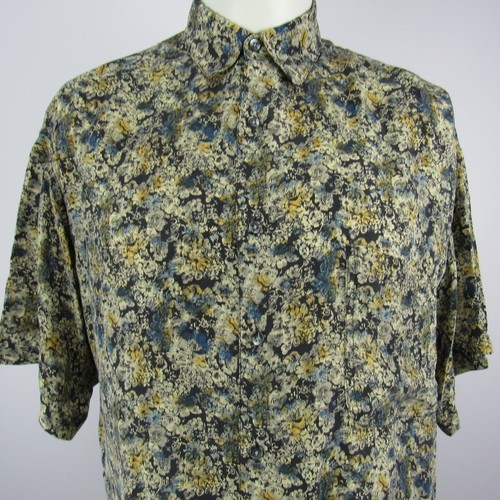 Structure Shirt Floral 100% Silk Short Sleeve Button Up Men's Large Casual - Picture 2 of 11