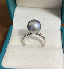 Charming 9mm Natural genuine black pearl ring