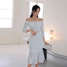 Tailleur completo donna ufficio gonna sirena ginocchio maglia camicia pizzo T201